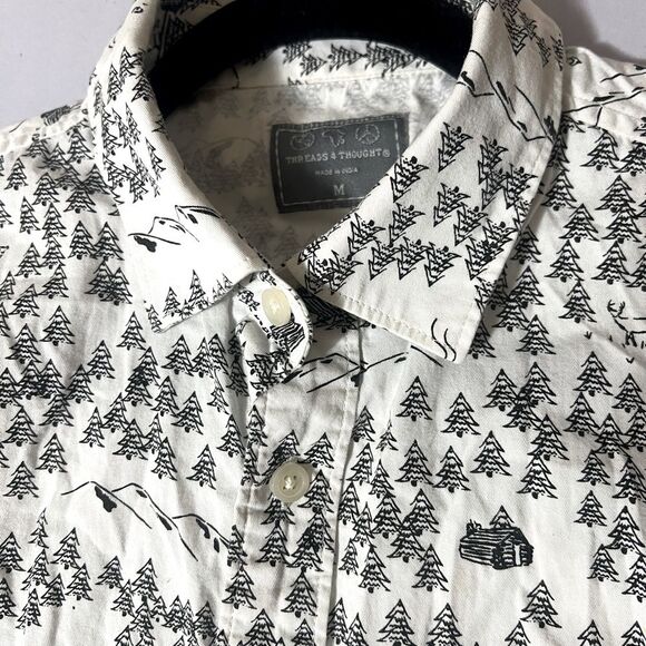 Organic Cotton ‘Madison’ White Black Mountain Scenery Patterned Shirt Medium - Picture 5 of 9
